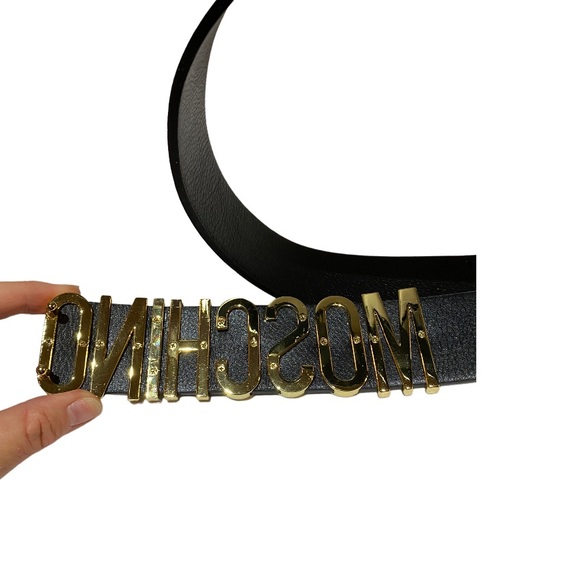NEW MOSCHINO black and gold leather belt 41” in length - Picture 3 of 4